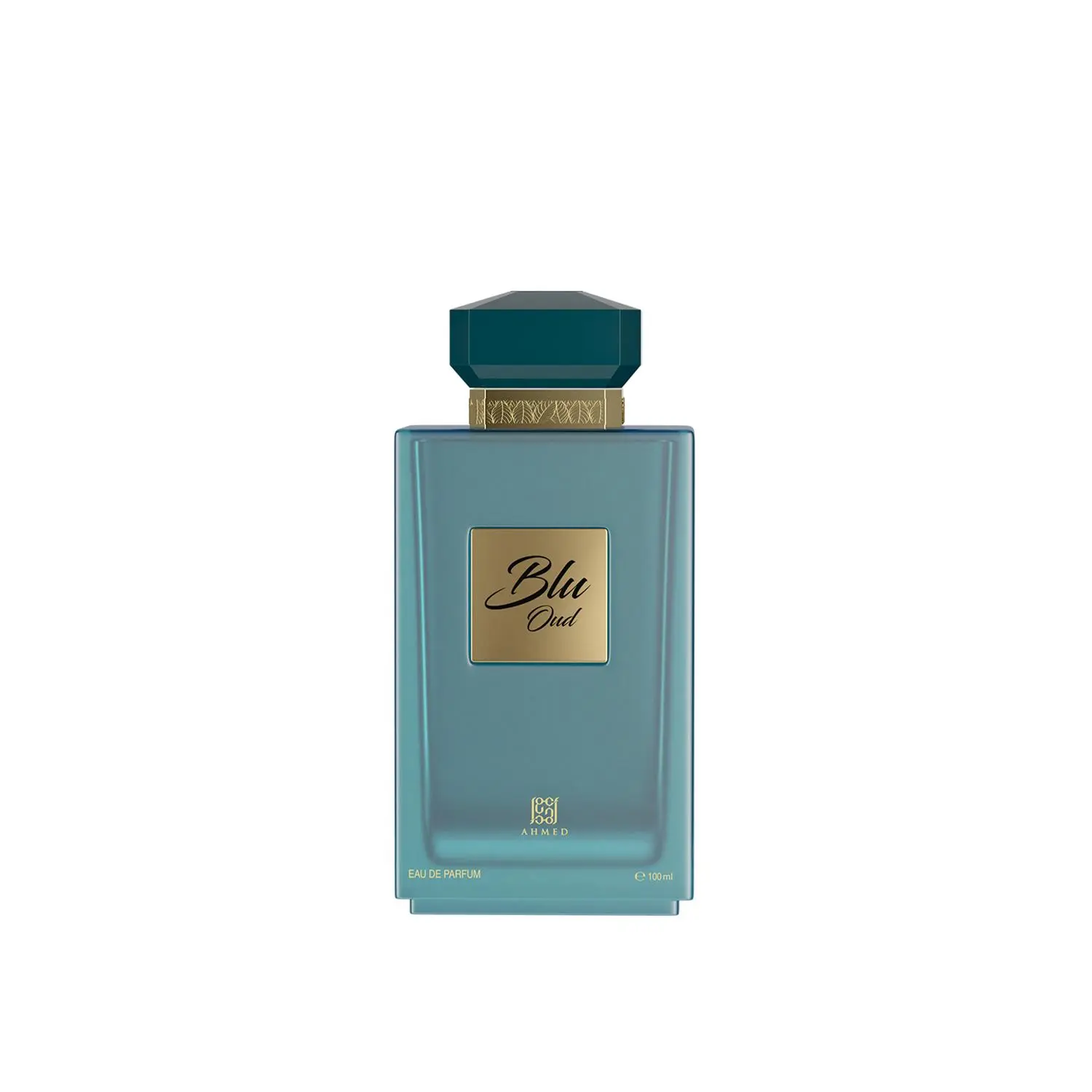 Ahmed Al Maghribi Blu Oud 100ml dark blue bottle, a woody aromatic leather and oud fragrance.