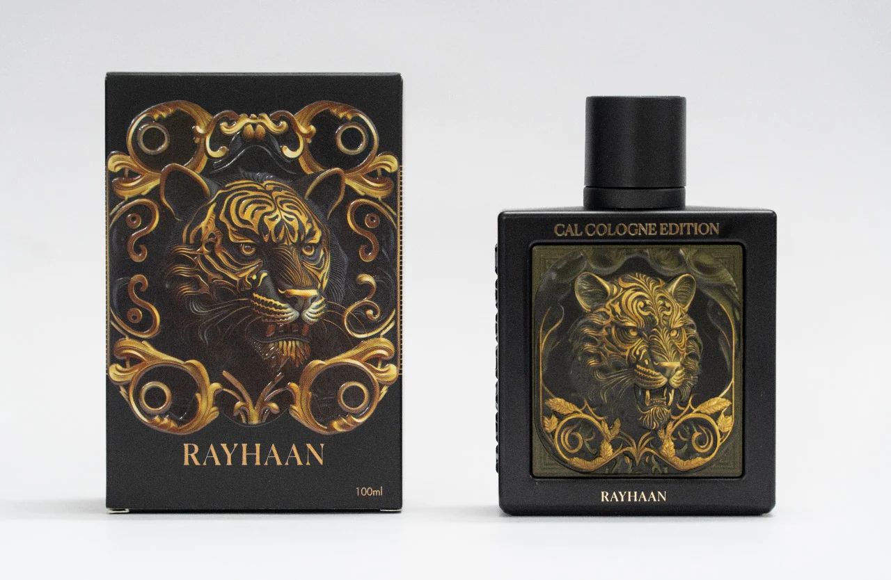 Rayhaan Tiger Rayhaan perfume box and bottle close-up Sri Lanka Solid Perfumes